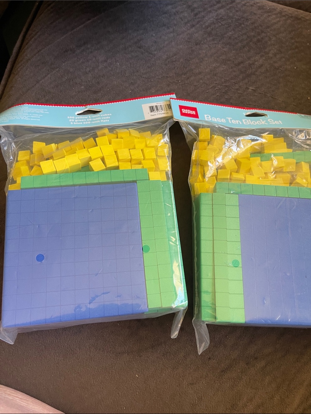 Base Ten Block Set Kids Math Manipulatives - Yellow, Green, Blue (2)